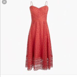 J. Crew Daisy Lace Smoky Coral Pink Spaghetti Strap Fitted Fit Flare Dress sz 4